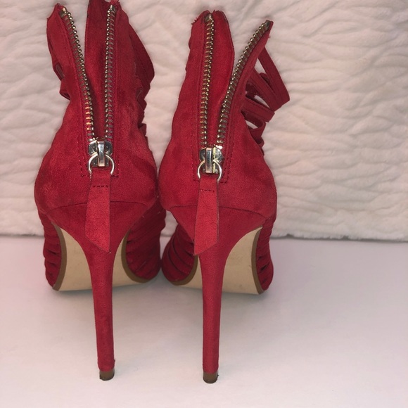 Zara Red Faux Suede Open Toe High-Heels Size 10 - Picture 4 of 11